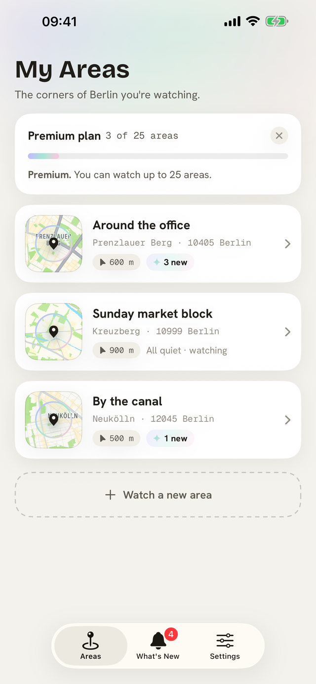 My Areas: the corners of the city you watch